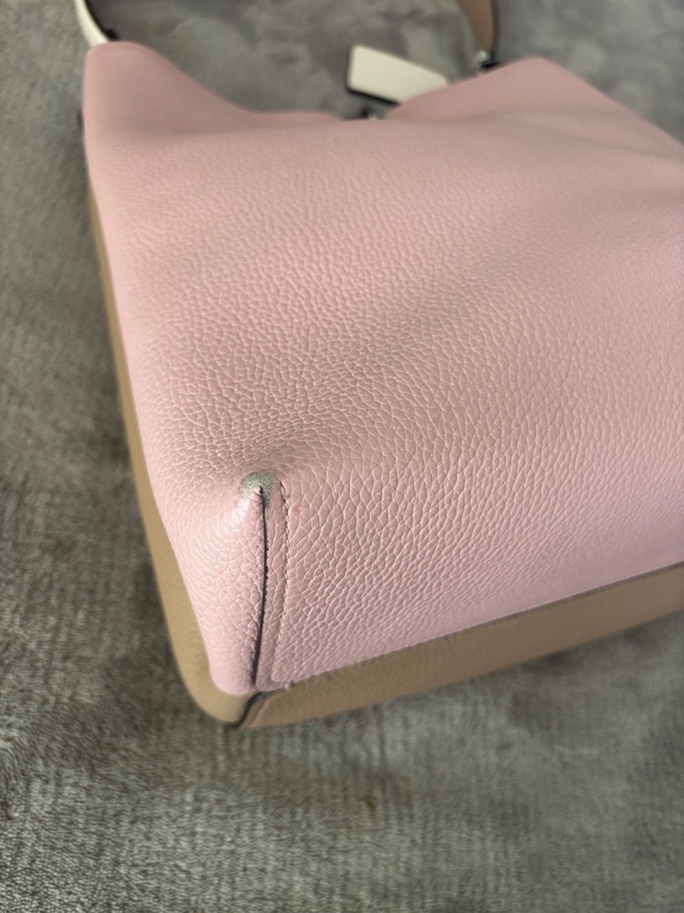 Women's Pink Leather Shoulder Bag - Structured Tote - Picture 9 of 16